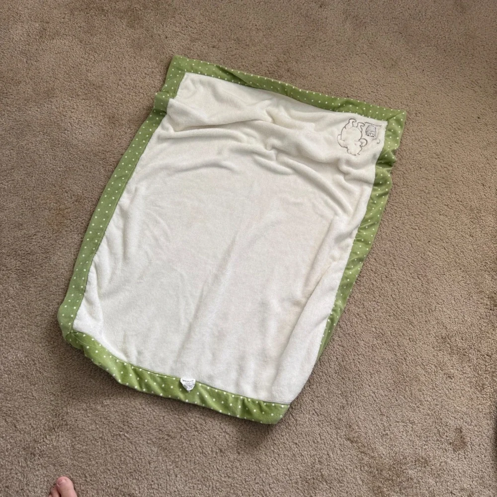Disney Baby Winnie the Pooh Blanket Unisex 30x40 Green Cream Polka Dot Fleece